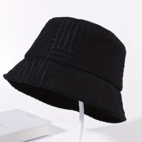 🖤 Black Chenille Bucket Hat Unisex Sunshade NEW - Picture 1 of 2
